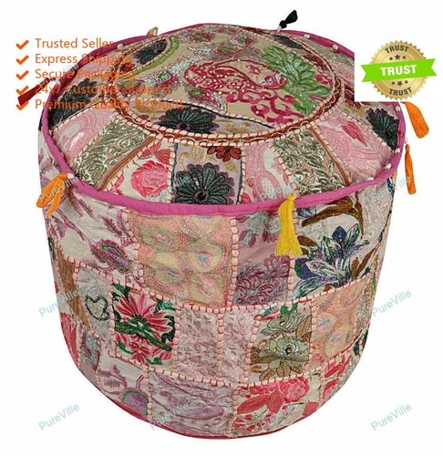 Indian floral pouf ottoman - floral,