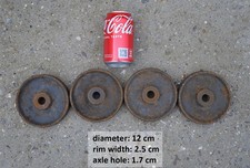set of 4 small cast iron trolley wheels wheel - 12 cm - FREE DELIVERY