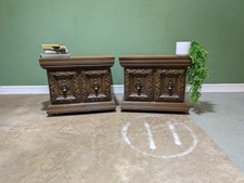 Pair Carved Side Tables Bedside Cabinets Night Stands American Vintage Chunky
