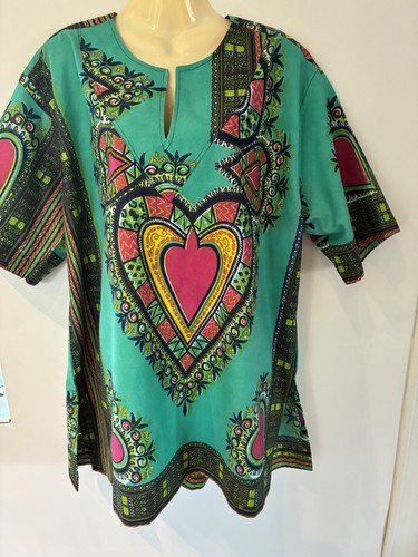 Turquoise heart print dashiki - turquoise,