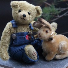 Adorable artist teddy bear 28cm w voice & Doll clothing & Steiff Rabbit
