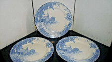 Vintage Crownford Burslem Blue and White Waterfall 3x Dinner Plates 10.2"