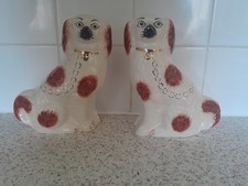 Spaniel Figurines Dog White Brown Gold Porcelain Mantle Blakeney England X 2