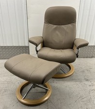 Ekornes Stressless Signature Consul Leather Recline/Swivel Chair & Footstool Med