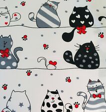 CRAZY CATS BLACK WHITE COTTON