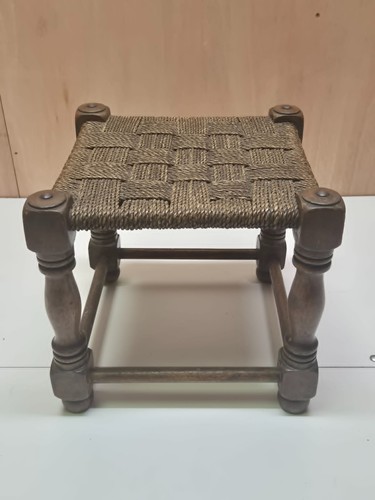 Vintage wooden footstool rope - wooden,