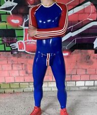 100% Latex Rubber Handmade Bodysuit Tights Blue Catsuit Back Zipper XS-XXL