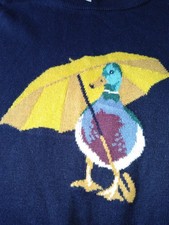 Joules Women's Blue Knit Pullover Jumper Size 6 Duck with Umbrella Design VGC