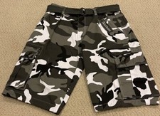 NWT Men’s Nathan Black White Camouflage Camo Belted Cargo Pocket Shorts ALL SIZE