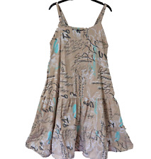 KEKOO Soft Stretch Dress (4) 48-50 Spaghetti Straps Tiered Hem A-Line Beige