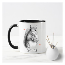 BLACK PERSONALISED SQUIRREL MUG, SQUIRREL MUG, SQUIRREL CUP, NAME MUG, LOVE MUG