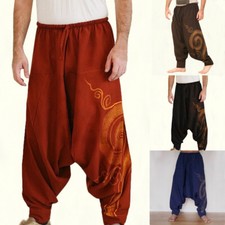Men's Loose Yoga Harem Pants Breathable Gypsy Boho Hippie Aladdin Baggy Trousers