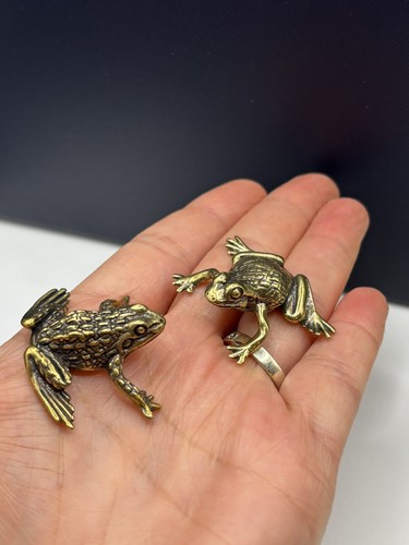 Two cute brass frog ornaments - brass,