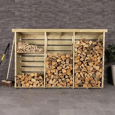 Charles Bentley FSC Nordic Spruce Wooden 3 Log Store Firewood Storage Heavy Duty