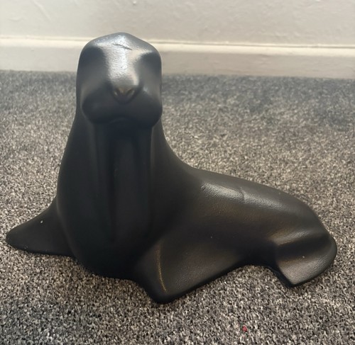Large black pottery walrus - large,