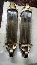 2 VINTAGE ART DECO LAMP GLASS ROD BRASS FITTING WALL LIGHT FIXTURE WALL SCONCES