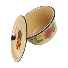 Vintage Enamel Basin with Lid Retro Storage Basin Kitchen Supply Home Enamelware