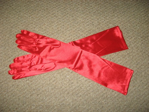 Women red satin long gloves - women's,