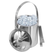 Stainless Steel Ice Bucket With Tongs Double Walled Insulated Large Cooler 1.5L