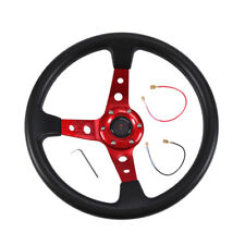 Racing Steering Wheel 350mm 14inch Deep Dish 6 Bolt PU Leather Horn Button Red