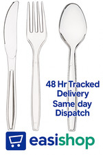 150 Disposable Plastic Cutlery Spoons Forks Knives Heavy Duty Cutlery - Reusable