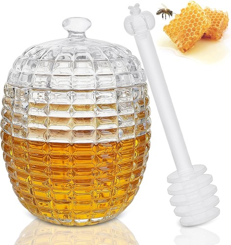 Transparent glass honey jar - transparent,
