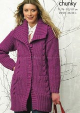#219 LADIES CHUNKY CABLE CARDIGAN & SWEATER 28-46" VINTAGE KNITTING PATTERN COPY
