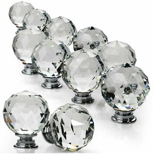 CLEAR CRYSTAL DIAMOND GLASS DOOR KNOBS CUPBOARD DRAWER FURNITURE HANDLE CABINET