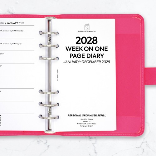 2028 week one page diary - on,