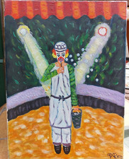 Peter Pink Oil on Canvas Clown Bubbles Clown Oil Canvas Art Naif Signed