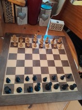 Antique Genuine Wooden Staunton Chess Set,some wear & Tears to few pieces-623Cab