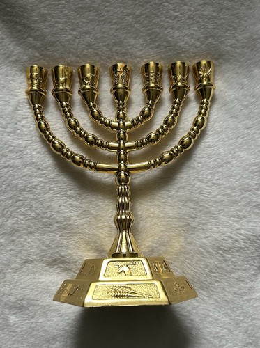 Small metal gold menorah with - small,