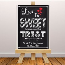 Personalised Wedding Sweet Cart Treat Sign Banner Print N109 Chalkboard Style