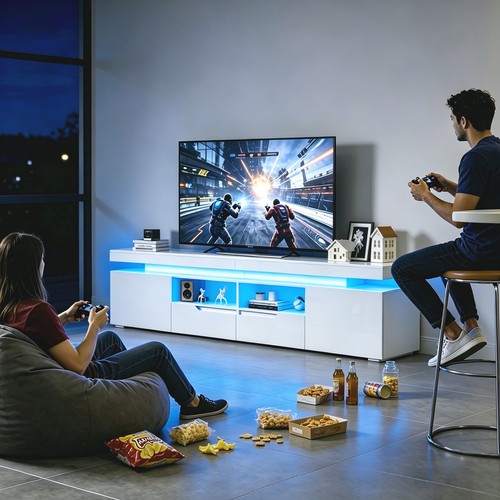 200cm high gloss white - white, tv