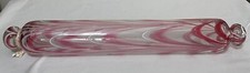 Antique Nailsea Glass Decorative Rolling Pin Red with White Stripes 17" Long 