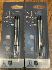 Parker Quink Flow Ballpoint Pen Ink Refills, Medium Nib, Black Ink (2x2=4) 4Pack