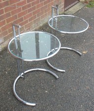 Pair Eileen Gray tables bedside lamp occasional E1027 Art Deco chrome glass