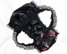 Black Satin Floral Silky Sissy Frilly Lace Bikini Tanga Knickers Briefs Panties