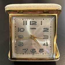 Vintage Mid-Century Coral Travel Alarm Clock Glow in Dark Numbers WORKING VGC