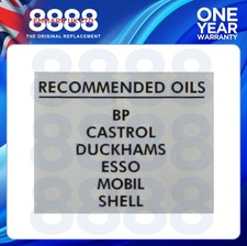 RECOMMENDED OILS DECAL For