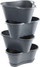Stackable Garden Plant Pot Stacking Flower Pots Planting Herb Planter Grey 4pk