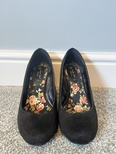 Black Suede Platform Wedge Heel Shoes Size 6