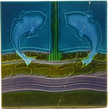 Antique Fireplace Majolica Tile Floral & Fish Design by Sherwin & Cotton C1900