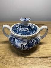 Royal Tudor Ware Coaching Taverns Sugar Bowl Blue  & White with lid