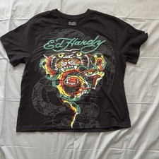 Ed Hardy Black Tiger & Cobra T Shirt Size S