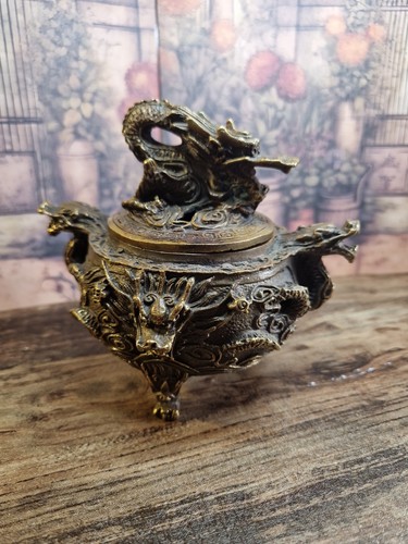 Vintage bronze dragon incense - dragon,