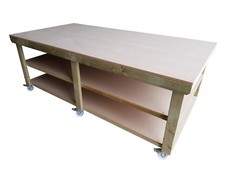 Work Bench MDF Top 3FT And 4FT Wide With Wheels Wooden Garage Heavy Duty Table