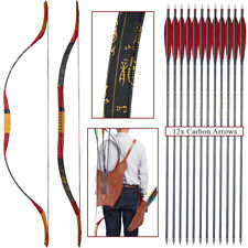 Archery Traditional Recurve Bow Mongolian Horse Bow 6" Feathers Carbon Arrows