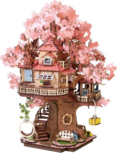 Wooden sakura tree house - 3d,