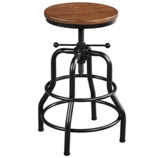 Industrial Bar Stool Vintage Height Adjustable Bar Stool Wooden Seat Metal Stool